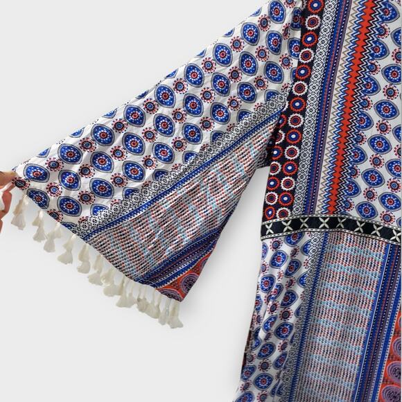 Valija Medallion Print Patchwork Flare Sleeve Mini Dress Medium Multicolor Boho - Picture 5 of 14